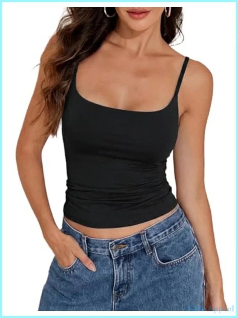 Cotton Cami Tops with Built-in Shelf Bra Square Neck Crop Tank Top